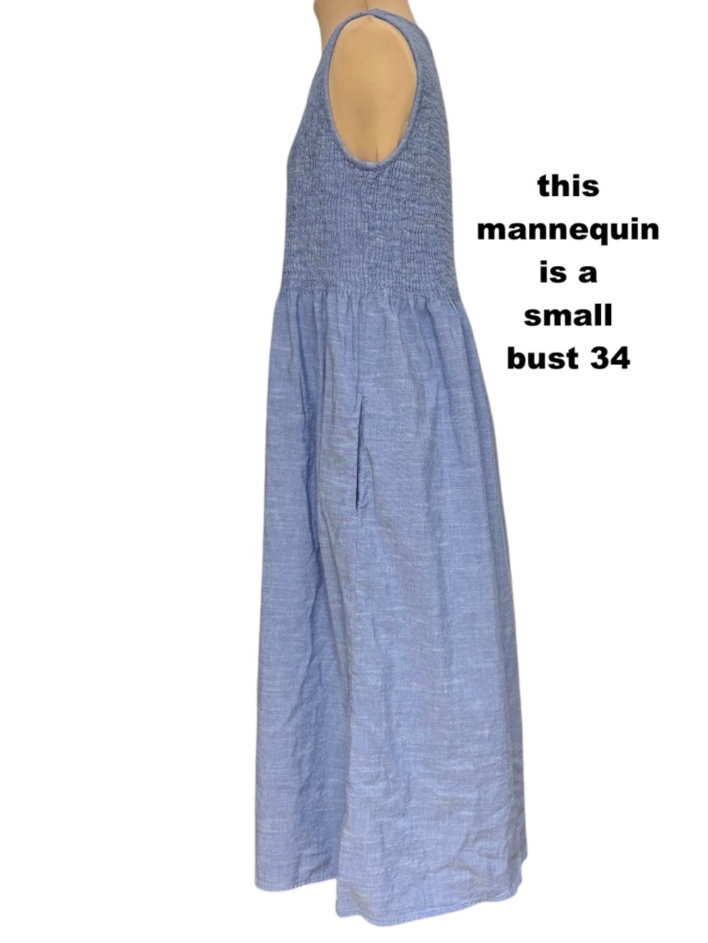 dress CROFT & BARROW blue M cotton/viscose sleeveless scoop neck elastic bodice - Picture 3 of 15